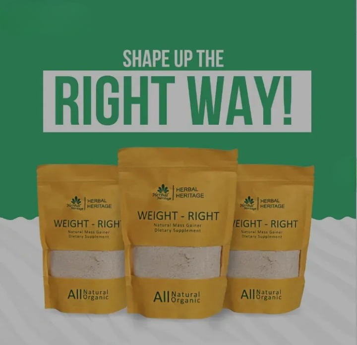 Herbal Heritage WEIGHT-RIGHT Natural Mass Gainer – Organic Dietary Supplement for Healthy Weight Gain