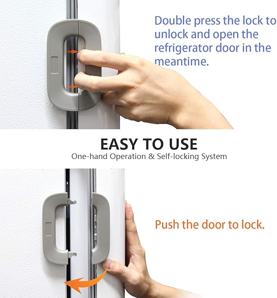 🔐 Drawer Lock Child Safety Refrigerator Lock – Self-adhesive Fridge & Freezer Door Lock With Double Safety Button – Easy One-hand Use